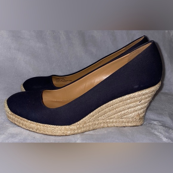 J Crew Women’s Seville Canvas Espadrille Black Wedges Slip Ons - Picture 6 of 11